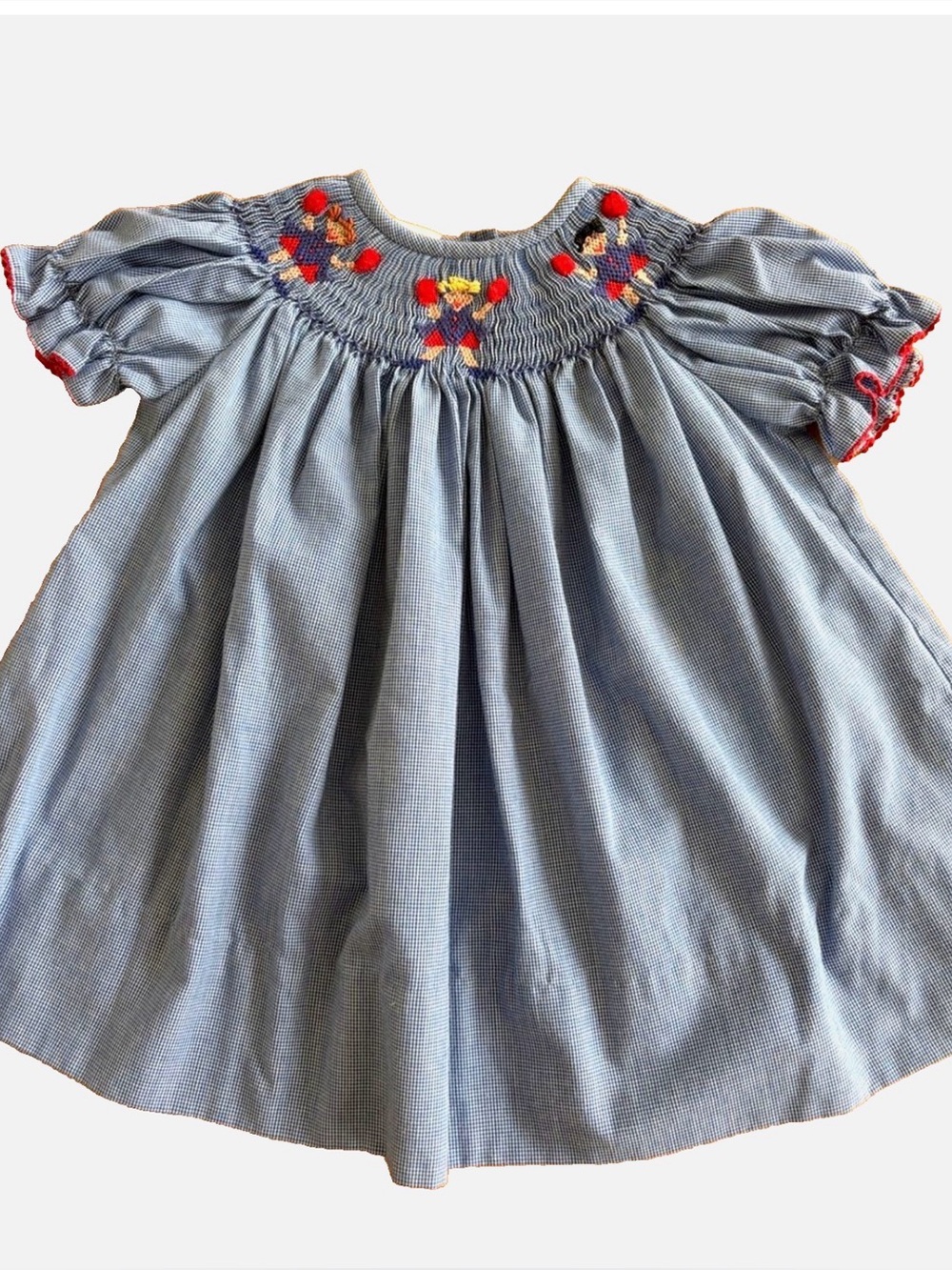 Amanda Remembered Smocked Cheerleader Bishop Dress 12M Red Blue Gingham